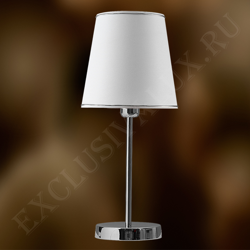 Настольная лампа с ножкой из металла хром и белым абажуром