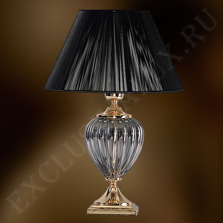 Черная стеклянная настольная лампа 42/15 с абажуром из копроновой нити .